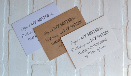 I found my mister thank you my sister wedding bridal party thank you cards