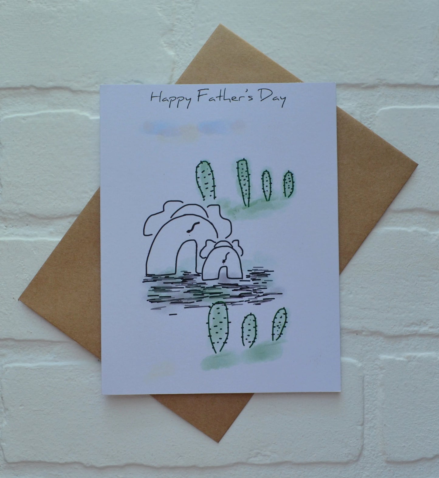 Watercolor Elephant and Cactus | Happy Father's Day Greeting Cards