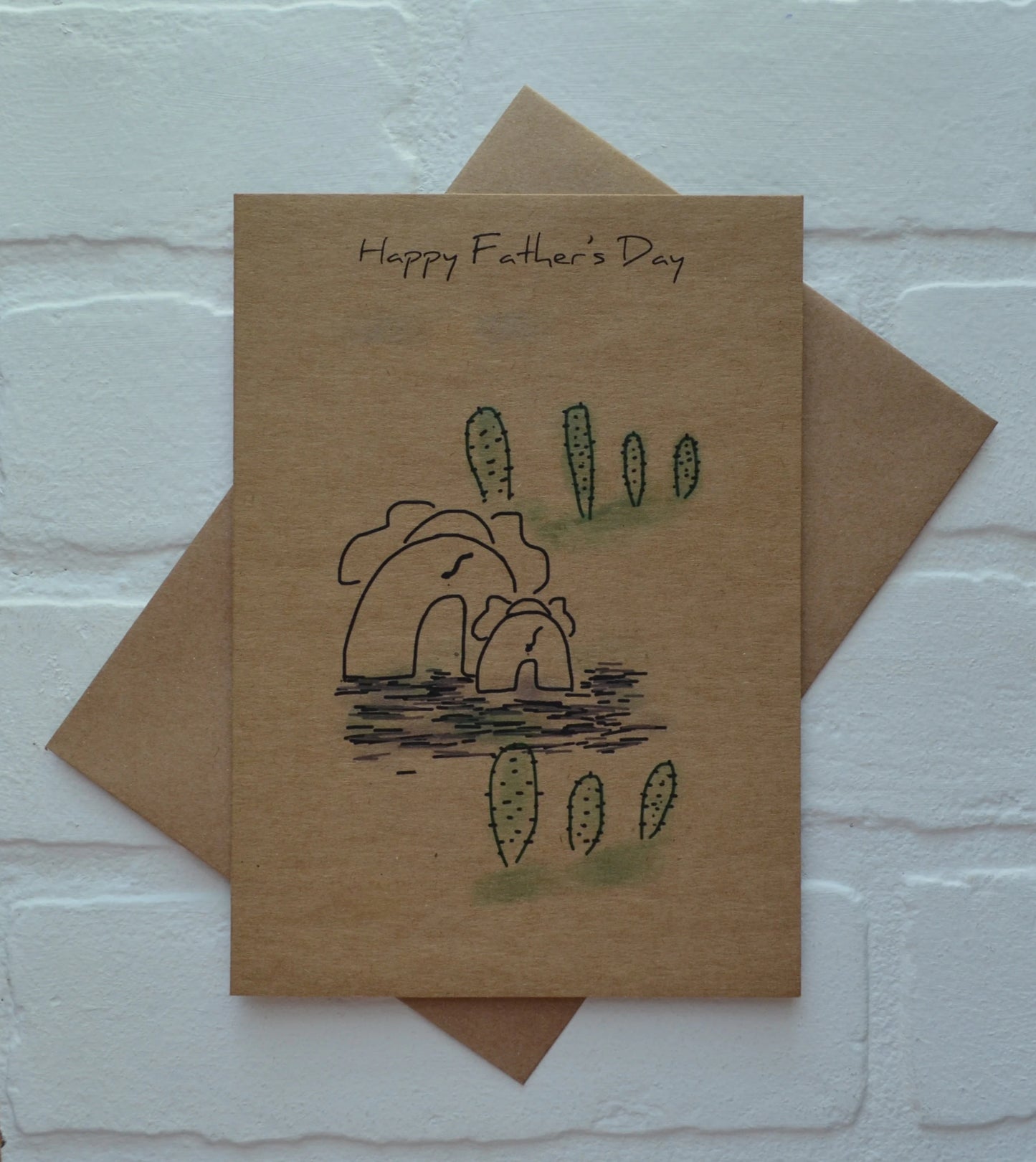 Watercolor Elephant and Cactus | Happy Father's Day Greeting Cards
