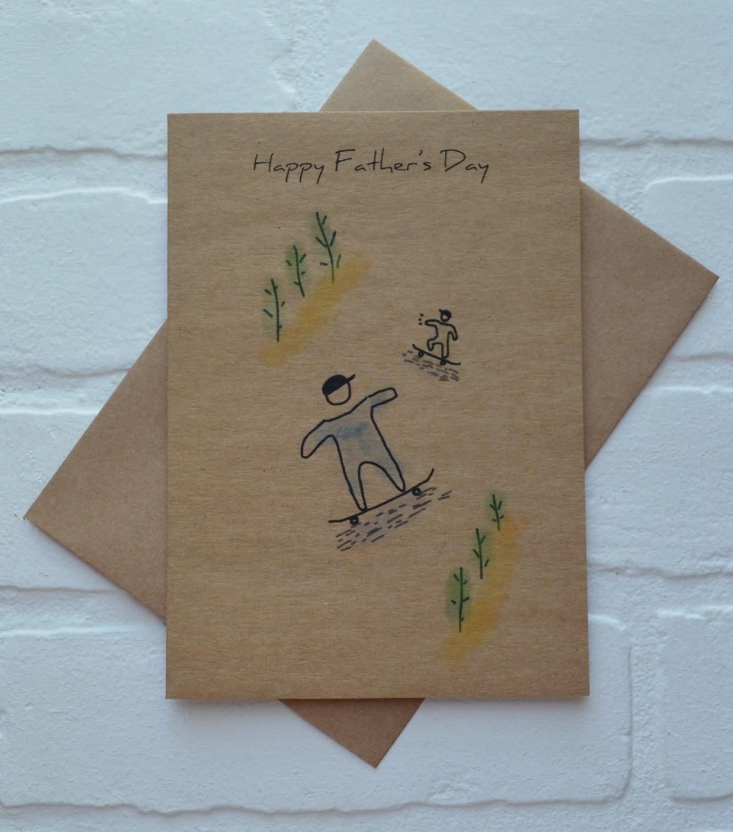 Watercolor Skating Dad and Kid | Happy Father's Day Greeting Cards