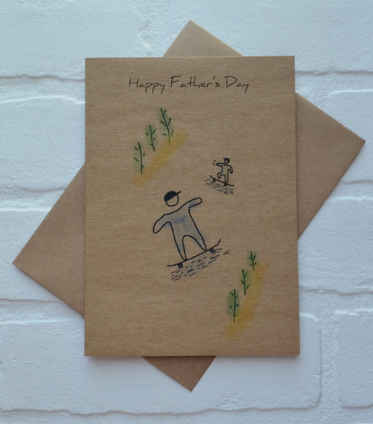 Watercolor Skating Dad and Kid | Happy Father's Day Greeting Cards