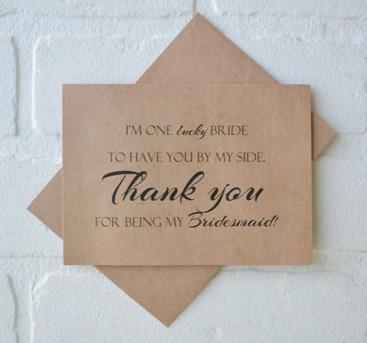 I'm a LUCKY bride with you by my side | wedding bridal party thank you cards