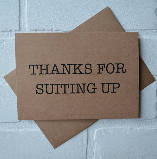 THANKS for SUITING UP wedding bridal party thank you cards
