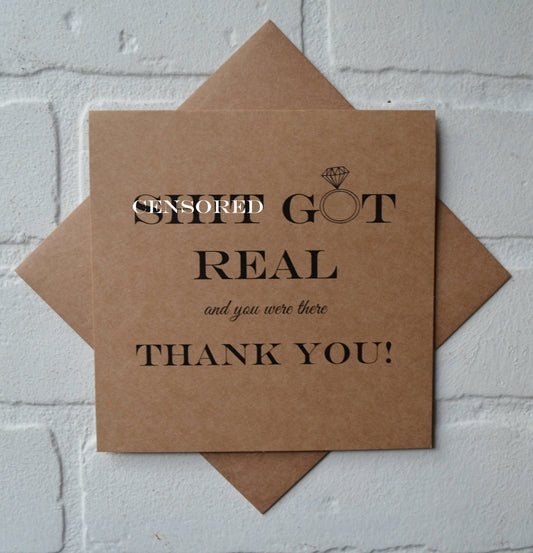 Shit got real and you were there wedding bridal party thank you cards