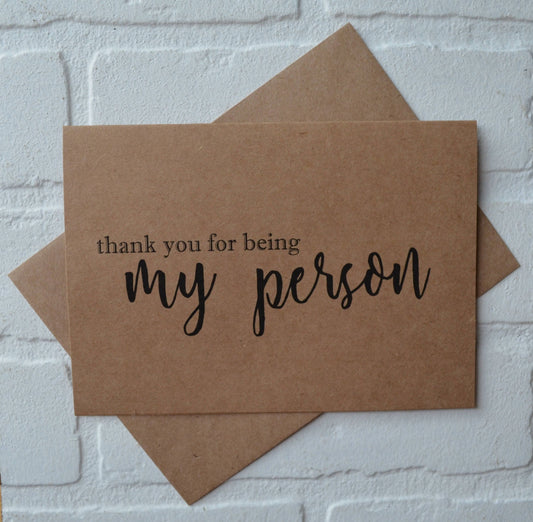 THANK YOU for being my PERSON wedding bridal party thank you cards