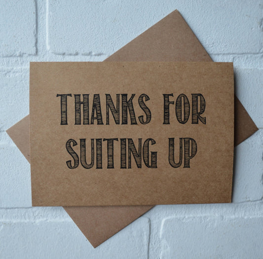 THANKS for SUITING UP wedding bridal party thank you cards