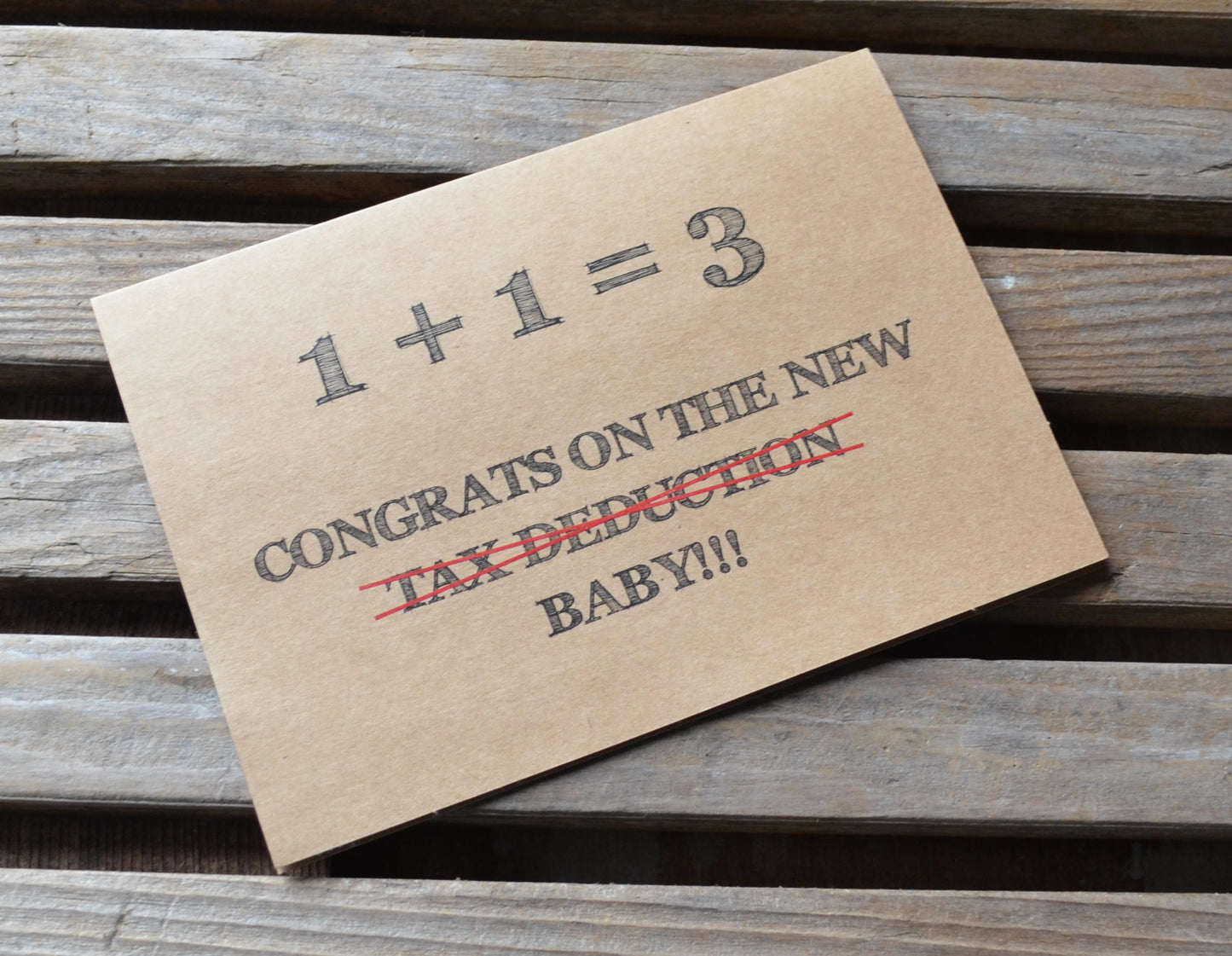 1 + 1 = 3 congrats on the new (tax deduction) baby | new baby card | expecting parents