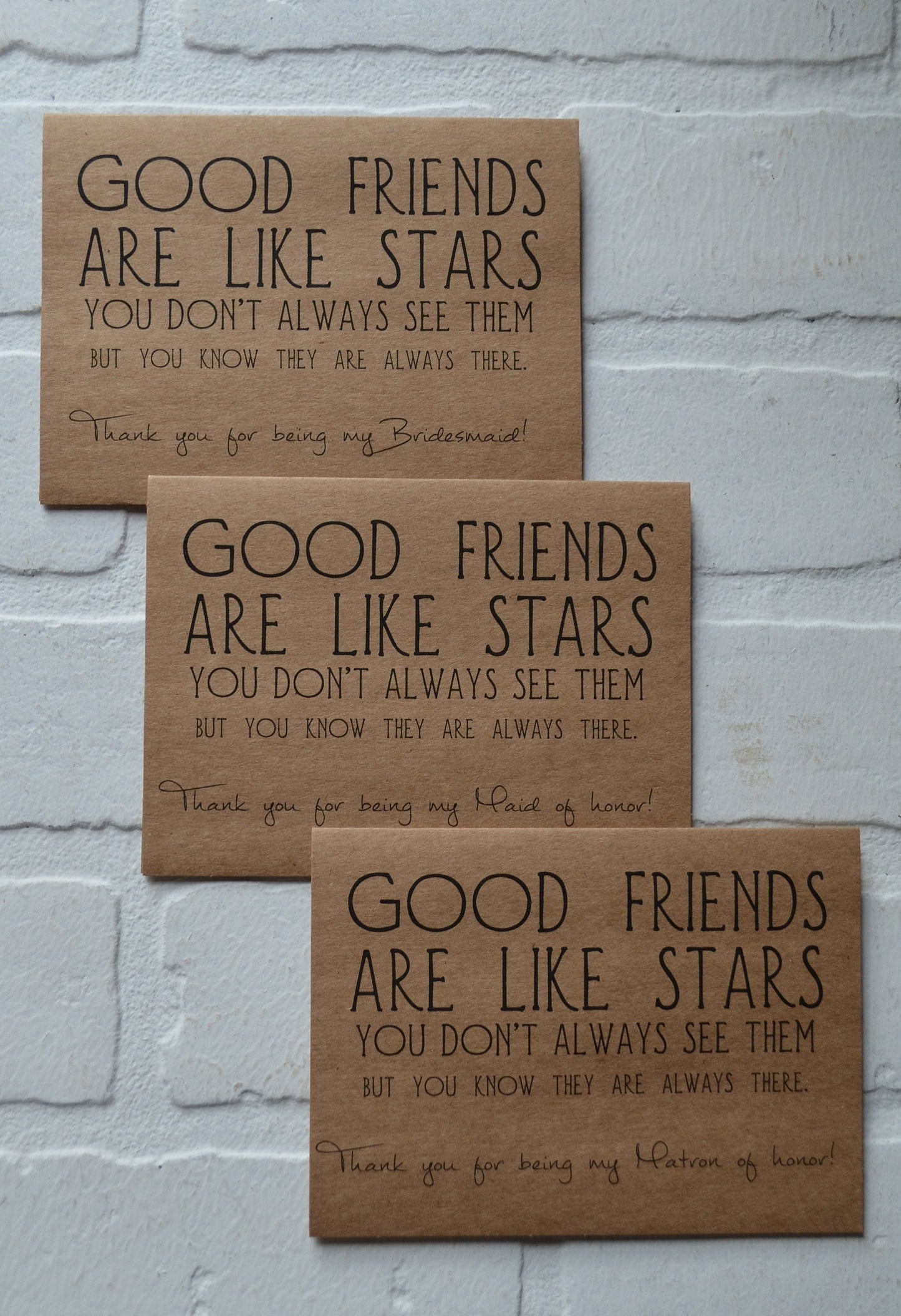 GOOD FRIENDS are like stars wedding bridal party thank you cards