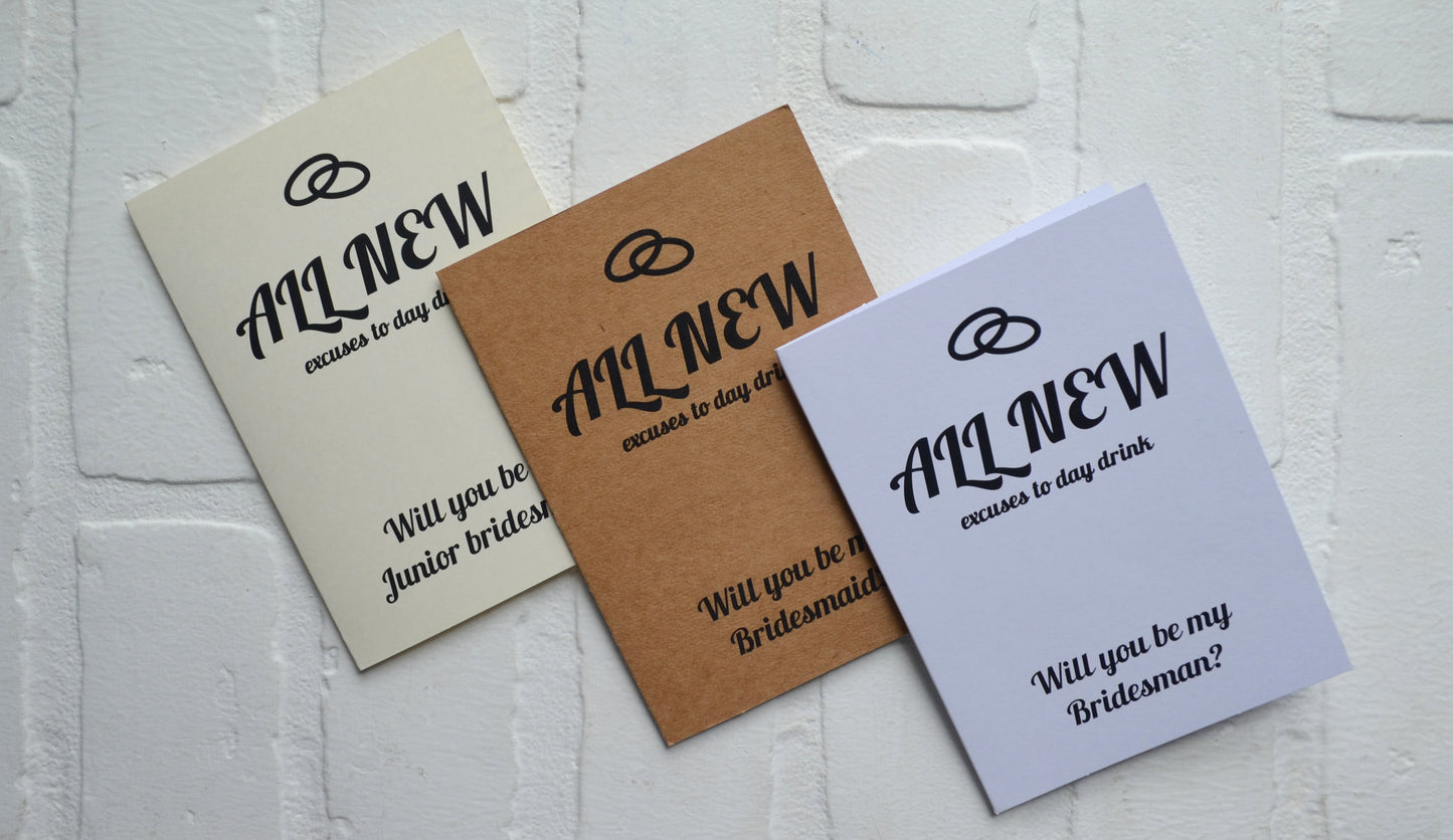 ALL NEW EXCUSE to day drink bridesmaid proposal cards | wedding bridal party invite