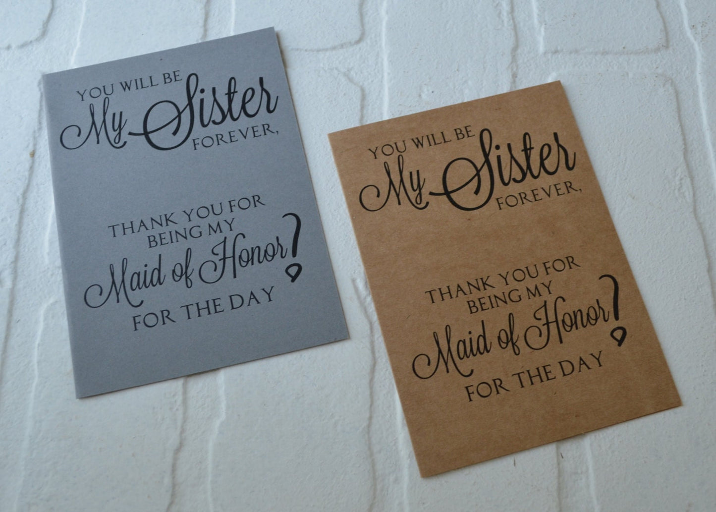 You will be my Sister forever wedding bridal party thank you cards