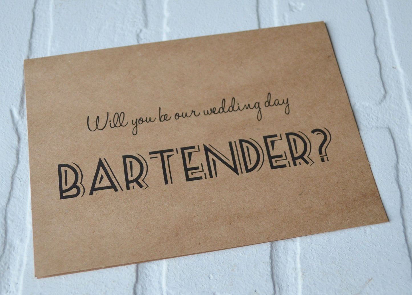 Will you be our WEDDING DAY BARTENDER card vendor card drink card bar card kraft card wedding card bridal party cards bar staff card server