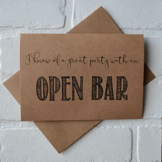 I know of a great party OPEN BAR groomsmen proposal cards | wedding party invite