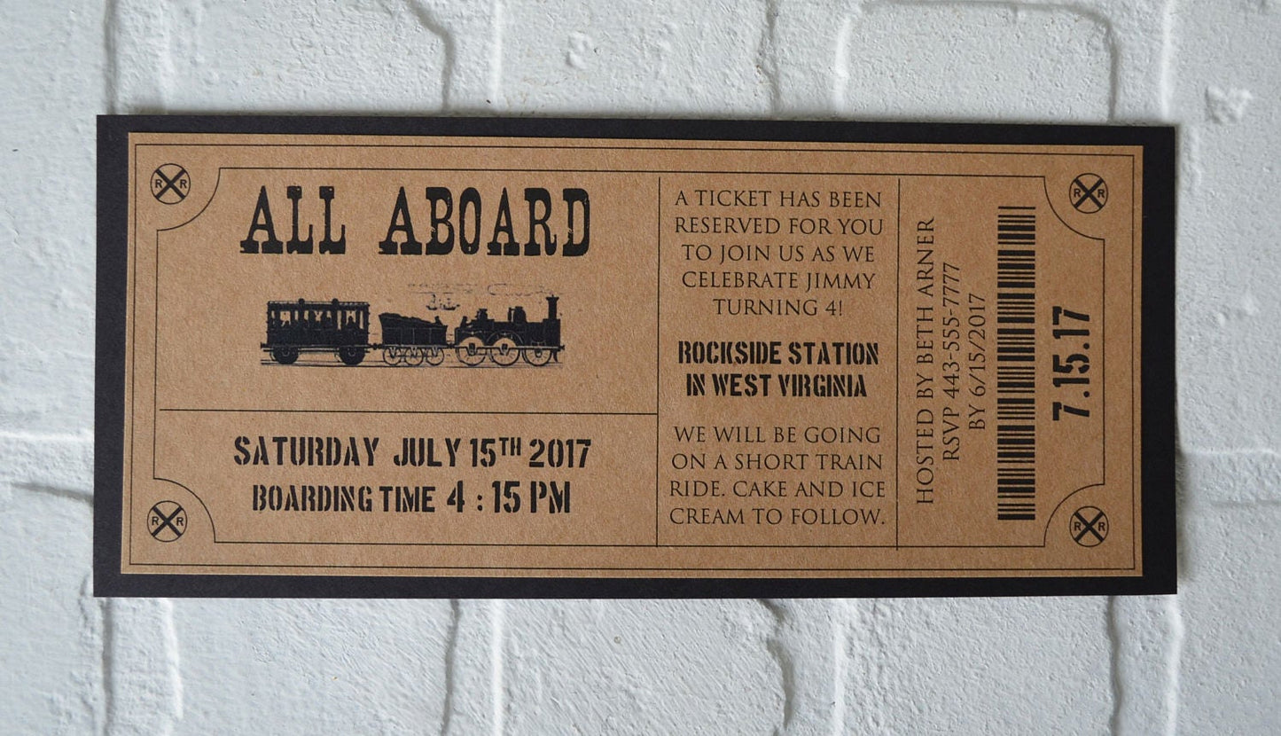 Train Birthday Party invitations railroad ticket invitations train ticket invites Boy/Girl ticket invitations railroad choo choo birthday