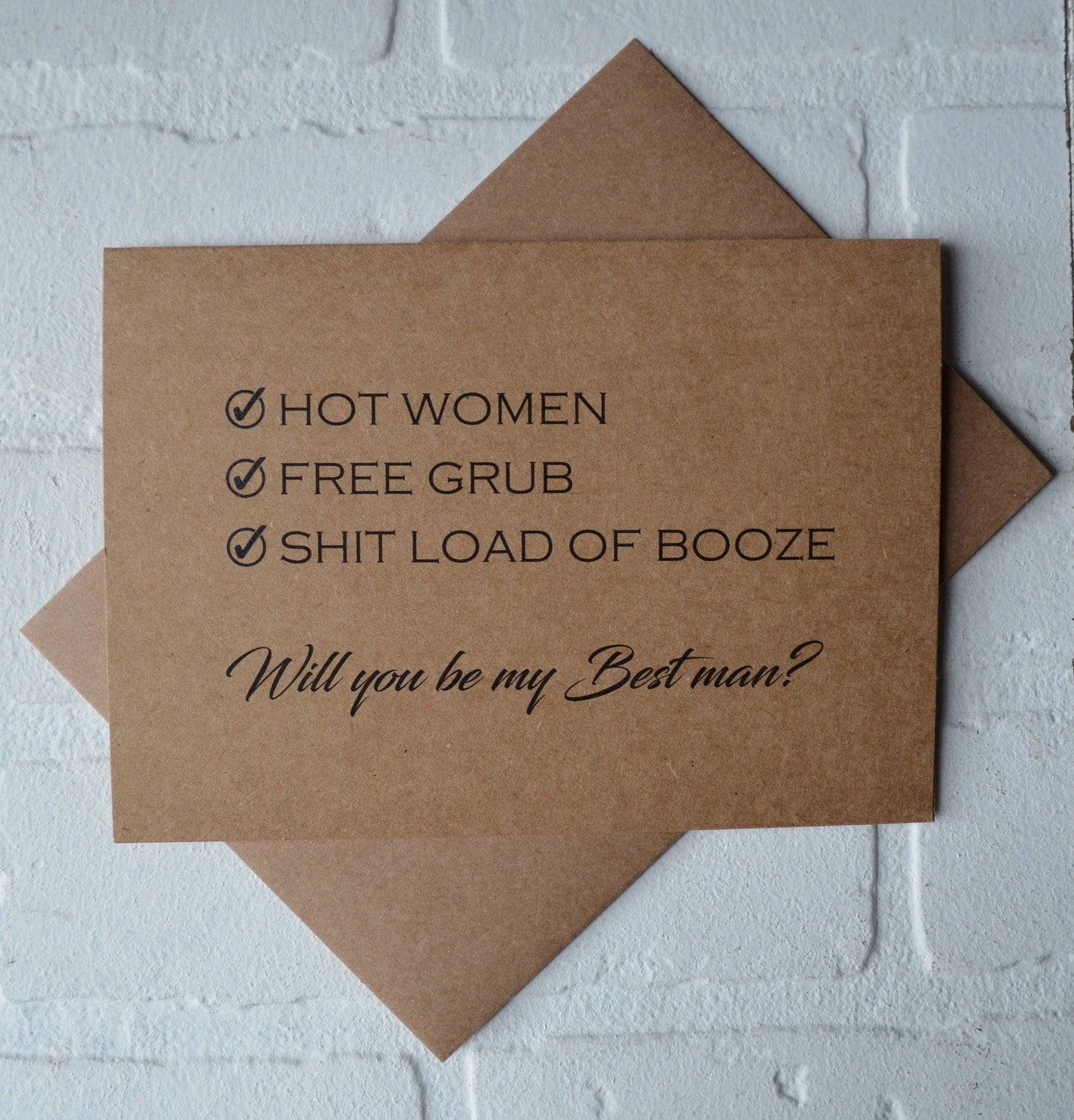 Check list hot women free grub lots of booze | groomsmen proposal card | wedding party invite