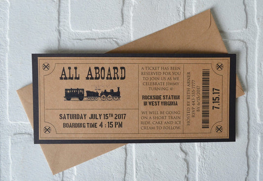 Train Birthday Party invitations railroad ticket invitations train ticket invites Boy/Girl ticket invitations railroad choo choo birthday