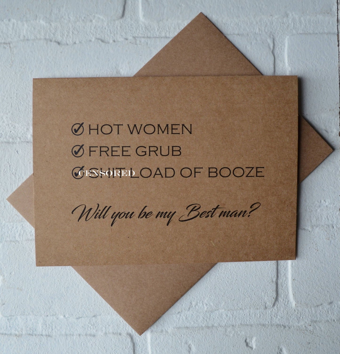 Check list hot women free grub lots of booze | groomsmen proposal card | wedding party invite