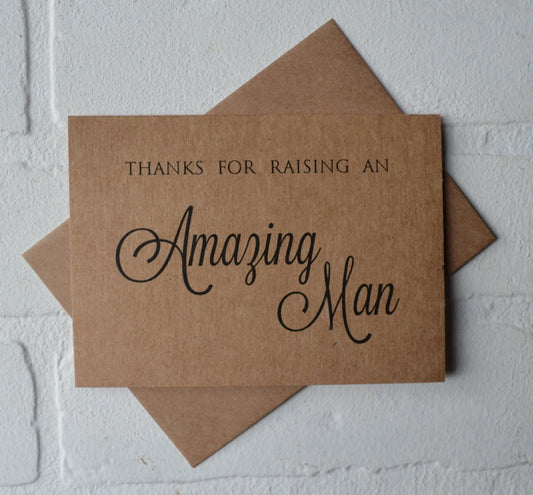 Thank you for raising an AMAZING MAN in-law thank you card wedding card in law card kraft thank you cards inlaw card thank you parent card