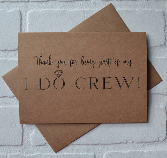 THANK you I DO CREW card bridal cards thank you bridesmaid cards kraft wedding i do crew thank you wedding card funny bridal crew cards