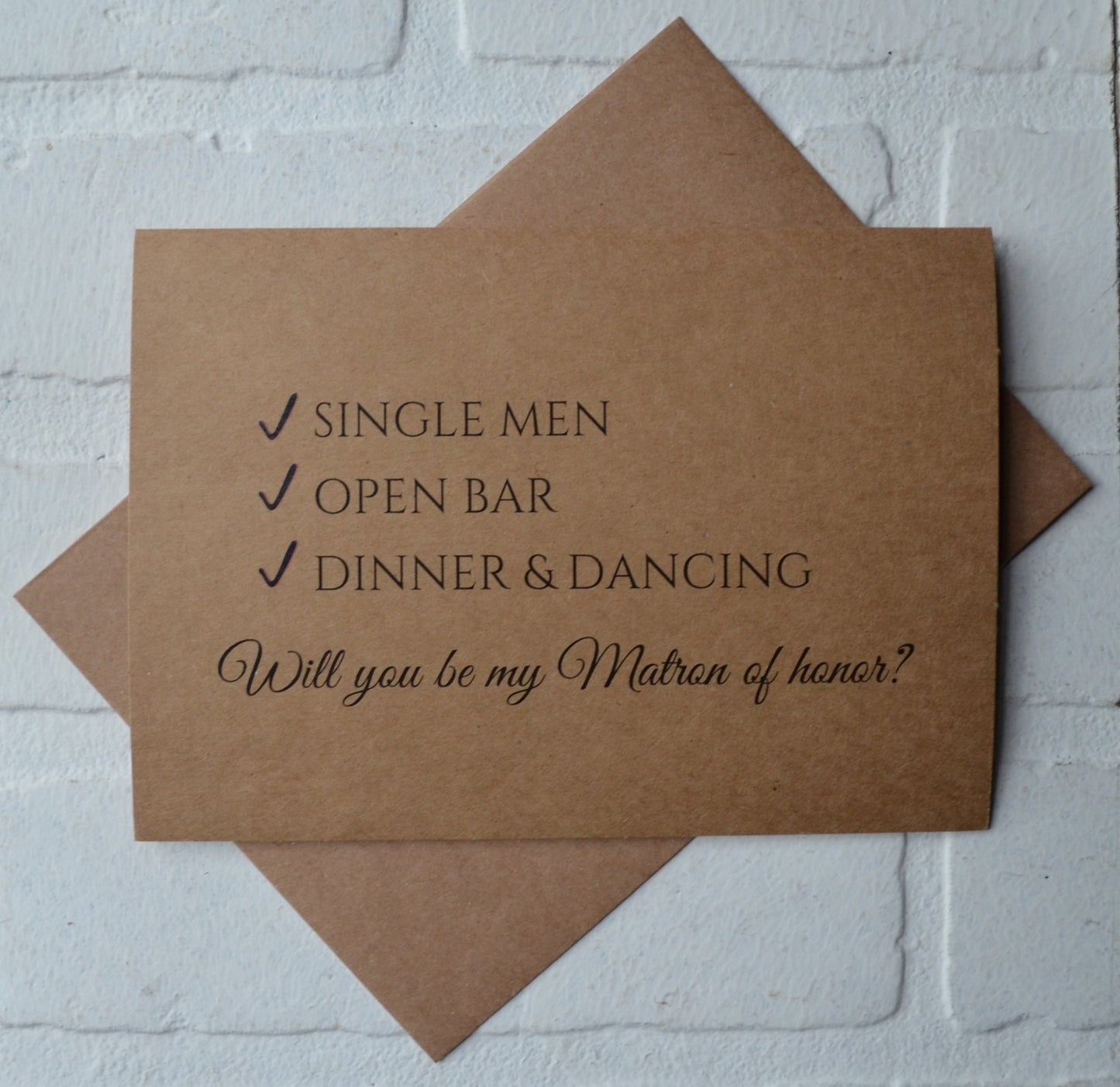 Check list single men open bar dinner and dancing | bridesmaid proposal card | wedding party invite