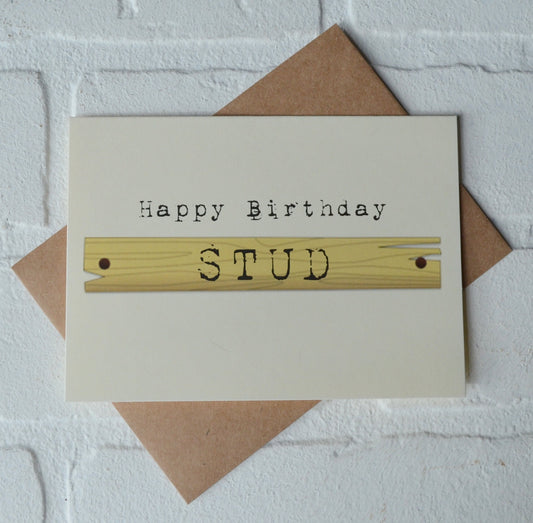 HAPPY BIRTHDAY STUD funny birthday card pun cards construction birthday card funny birthday card hammer nail wood birthday card husband bday