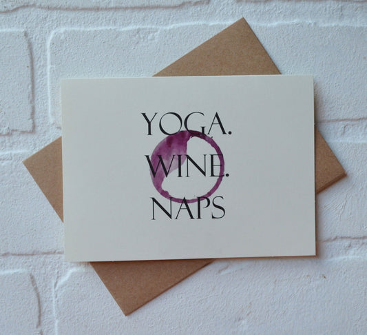 YOGA. WINE. NAPS. | yoga card | yogi hindu greeting