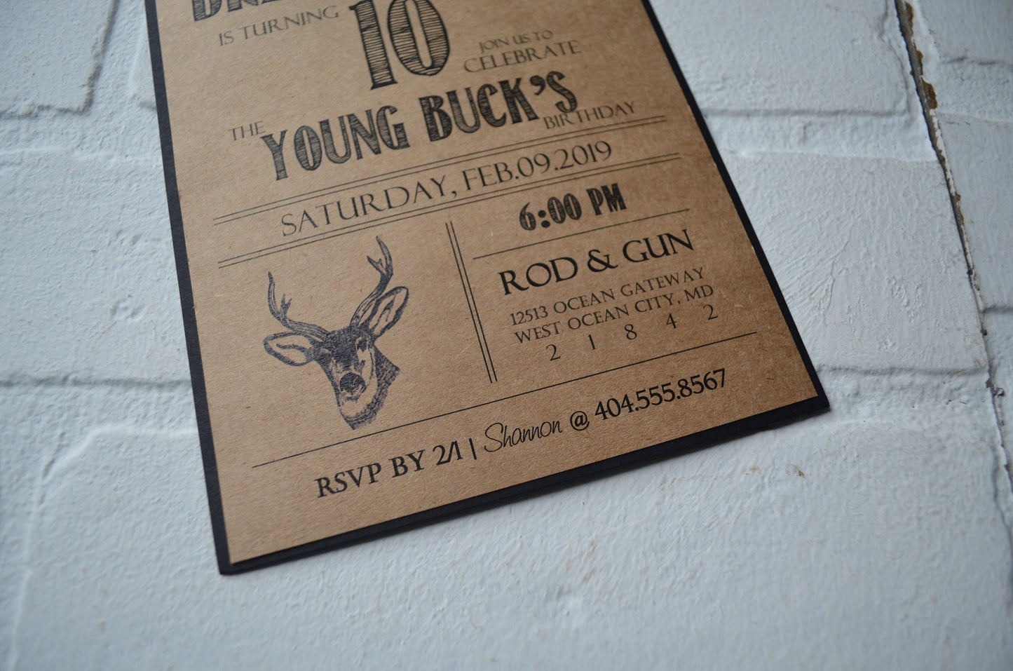 The YOUNG BUCK is turning 10 hunting birthday invitation birthday party invite hunter birthday kids birthday kraft rustic bday boy woodman