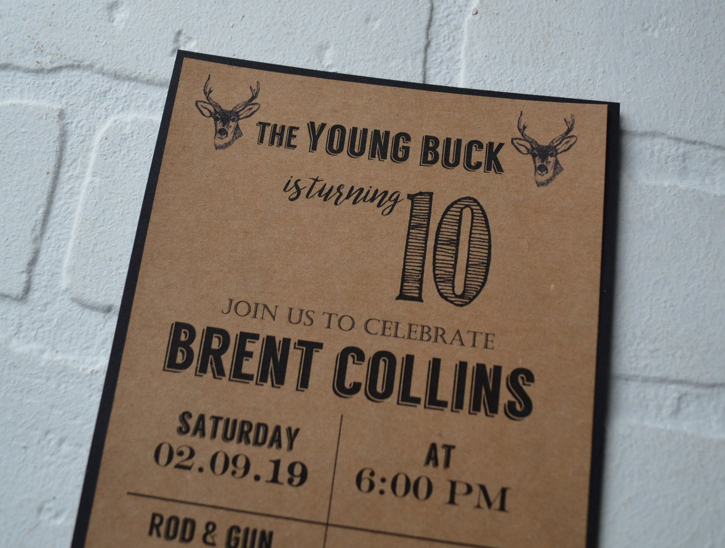 The YOUNG BUCK is turning 10 hunting birthday invitation birthday party invite hunter birthday kids birthday kraft rustic bday boy woodman