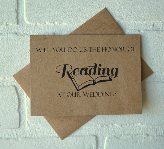 will you do us the honor of READING at OUR WEDDING reader card will you be our reader kraft card wedding card bridal proposal cards lector