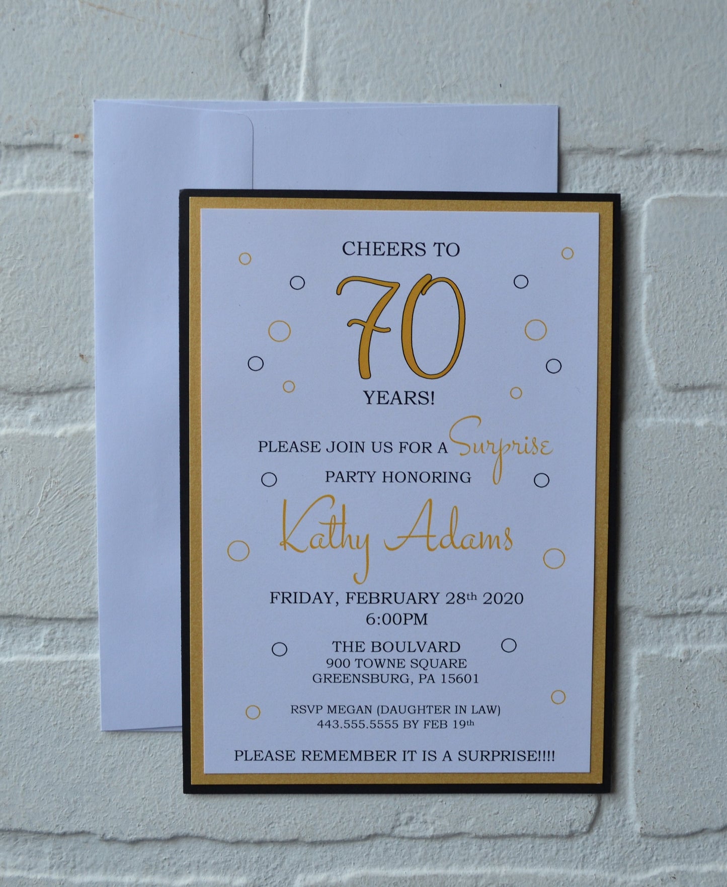 CHEERS to 70 YEARS birthday party invitations | surprise birthday invite | 40 50 60 70 years | black and gold invite | happy birthday invite