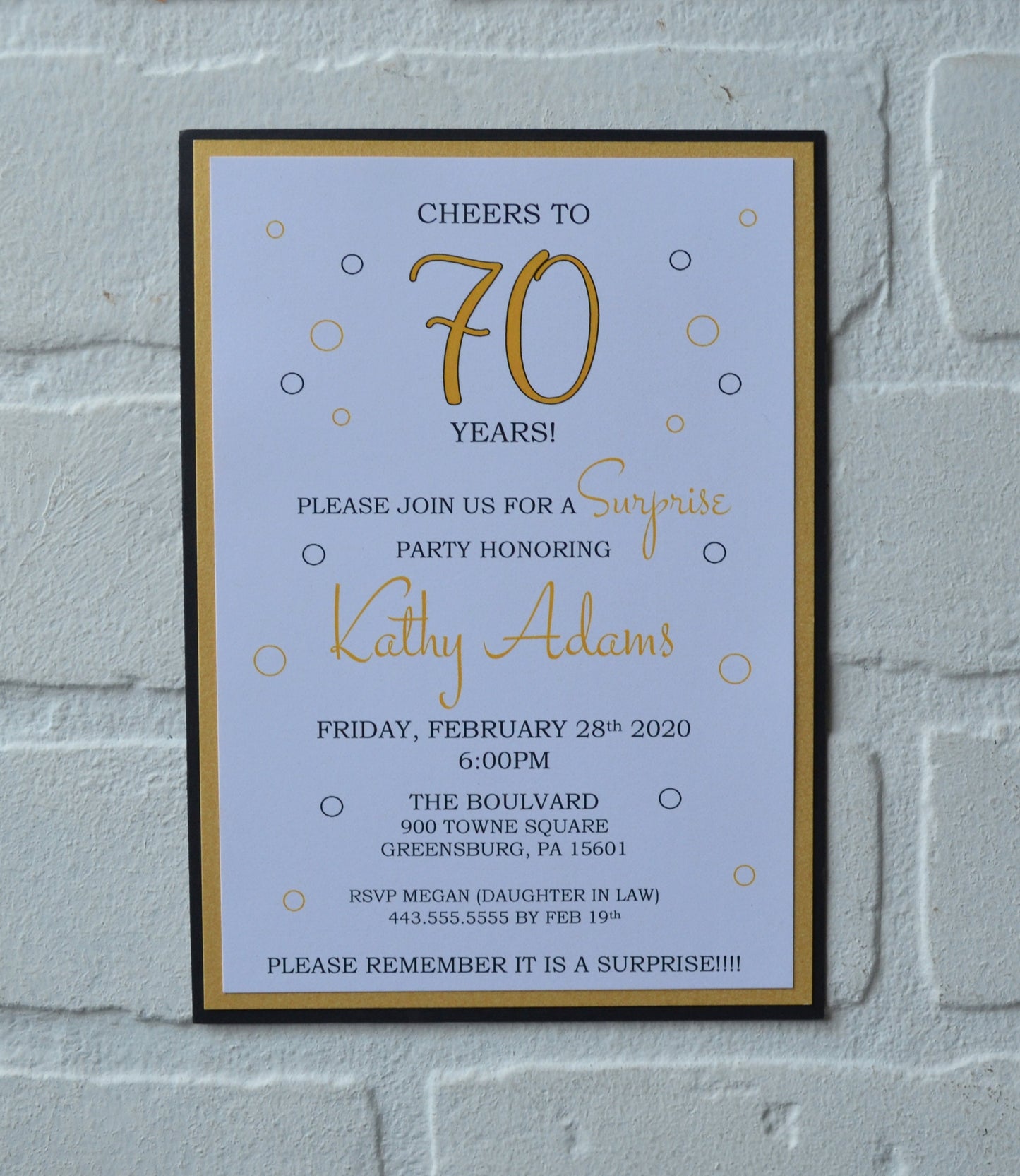 CHEERS to 70 YEARS birthday party invitations | surprise birthday invite | 40 50 60 70 years | black and gold invite | happy birthday invite