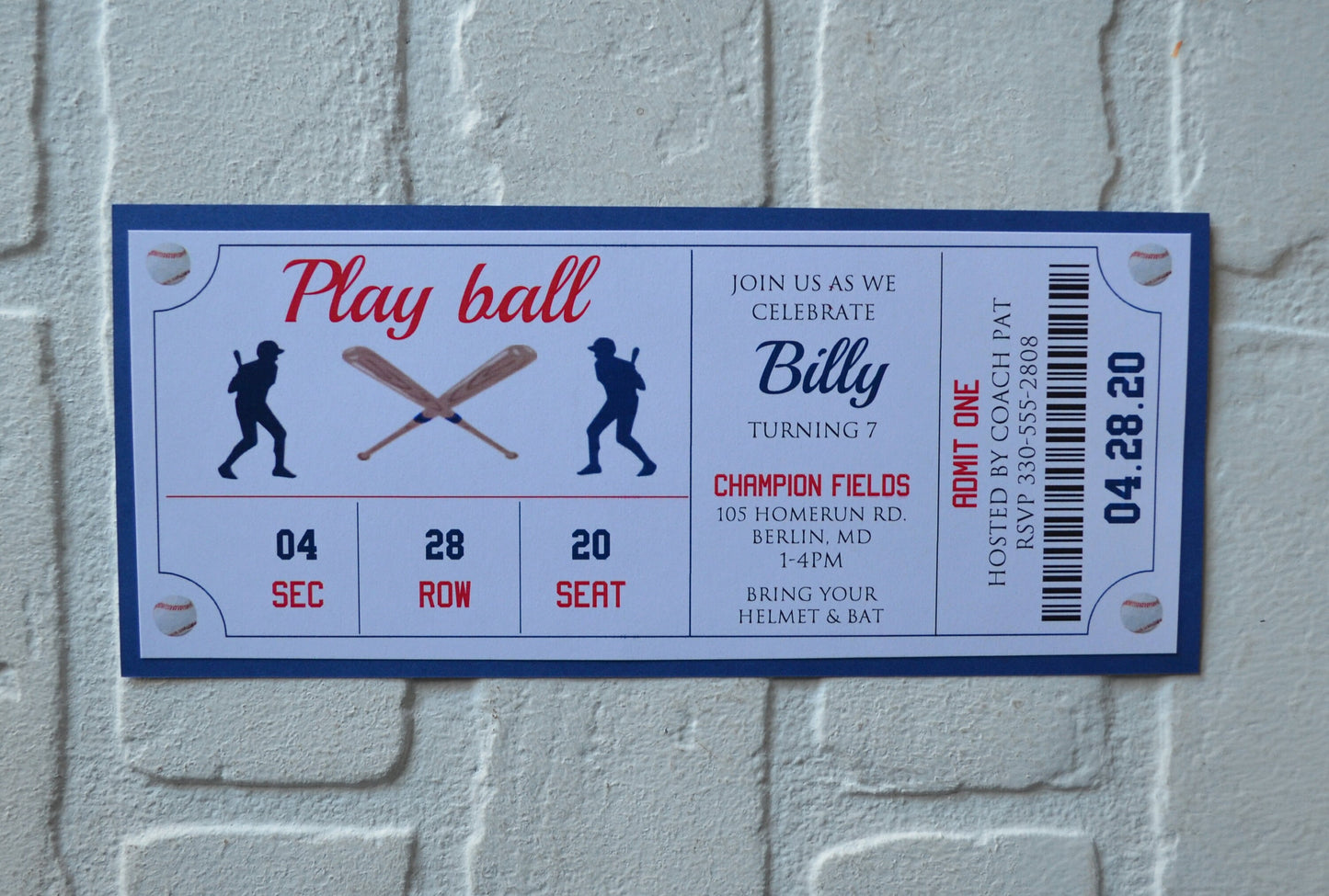 BASEBALL Ticket invite | baseball theme | Birthday Party boy party | invitation popcorn |  ball game birthday party girl birthday invitation