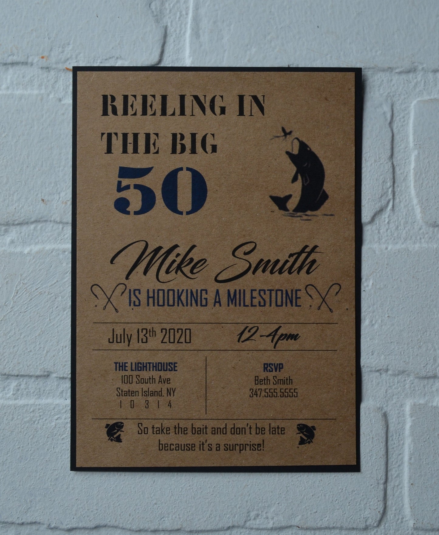 REELING in the BIG 50 fishing birthday invitation | bday party invite | fishing man | over the hill | kraft rustic | fisherman | 50th 60th