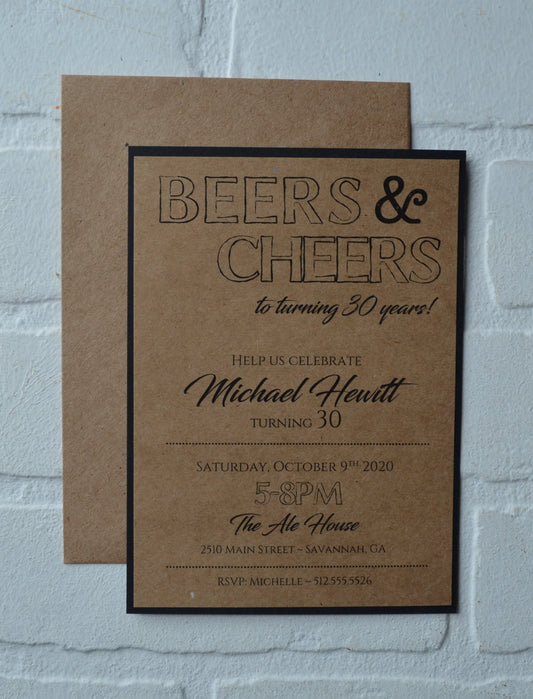 BEERS AND CHEERS 30 40 50 birthday invitation | happy birthday party invite | brewery | over the hill | kraft rustic beer drinker parties