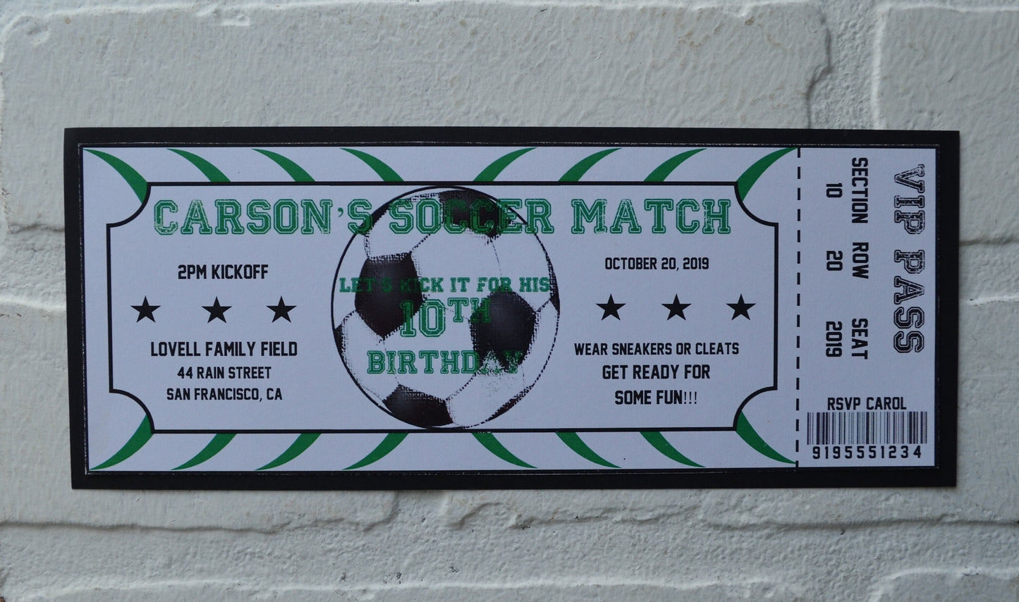 SOCCER Ticket invite | soccer theme | Birthday Party boy party | game day invite |  ball game birthday party girl futbol birthday invitation