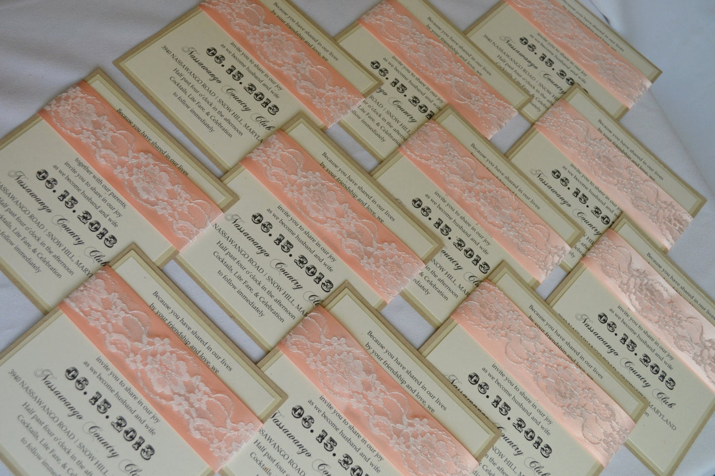 Georgia Peach Wedding Invitation Set of 75 Vintage peach square invite earth friendly lace wedding invitation peach invitations lace modern