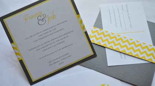 Chevron Style Wedding Invitation Set of 75 grey yellow square invite modern wedding invitation chevron invitation set yellow chevron wedding